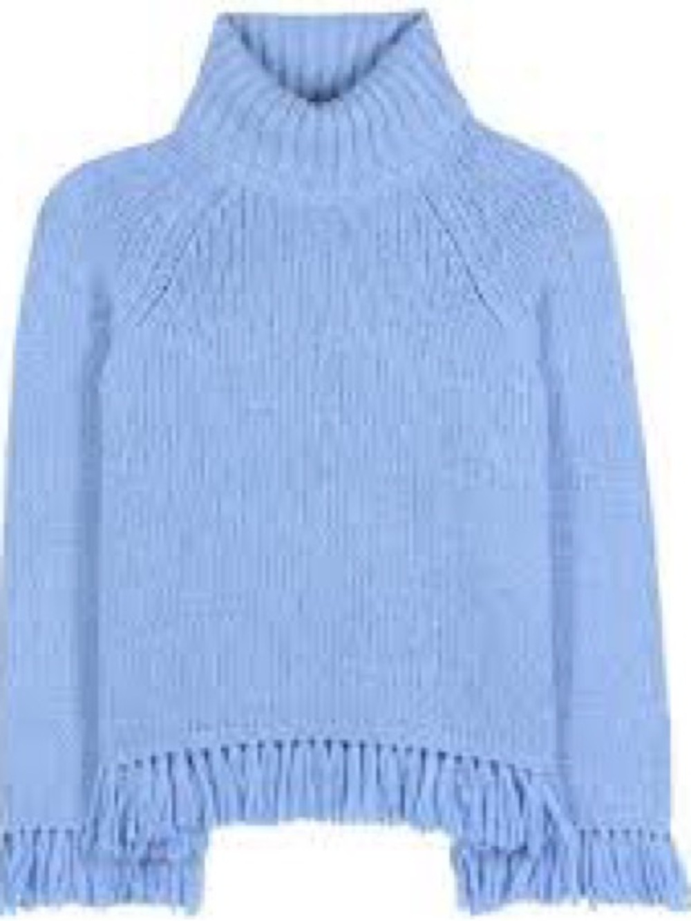 Tory Burch Light Blue Turtleneck Fringe Hem Women's Sweater S